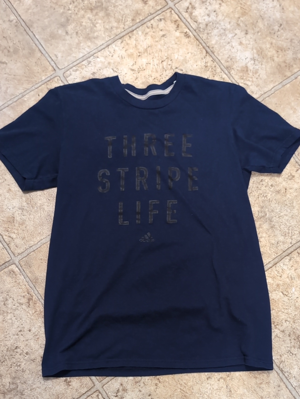 adidas Navy Blue 'Three Stripe Life' Graphic Crew Tee